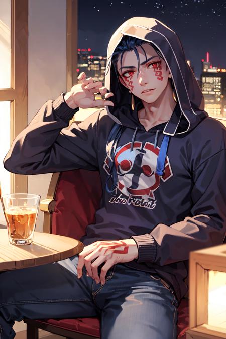 00339-3375675778-CuAlt, solo, long hair, looking at viewer, red eyes, 1boy,  jewelry, male focus, earrings, tattoo, facial mark, hood up, dark bl.png